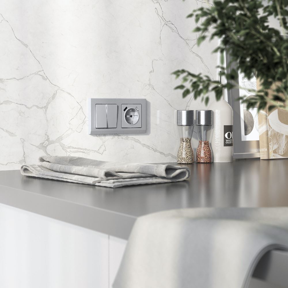 Выключатель двухклавишный встраиваемый Werkel Серебряный матовый W1120065 — изображение 3