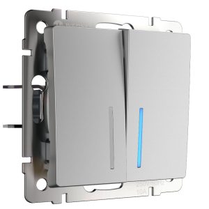 Выключатель двухклавишный встраиваемый Werkel с подсветкой Cеребряный W1120106