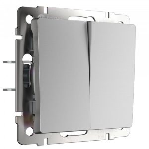 Выключатель двухклавишный встраиваемый проходной Werkel Cеребряный W1122006