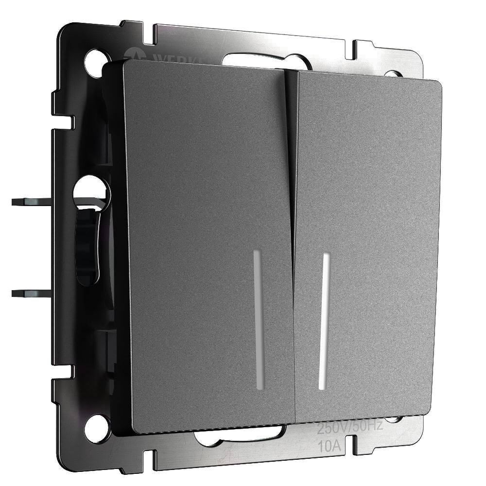 Выключатель двухклавишный встраиваемый проходной Werkel с подсветкой Графит матовый W1122164