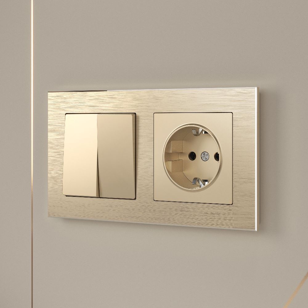 Розетка встраиваемая Werkel с заземлением и шторками Шампань W1171111 — изображение 2