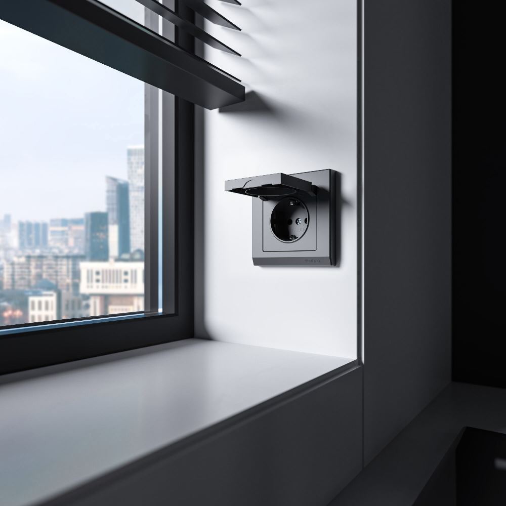 Розетка встраиваемая влагозащищенная Werkel с заземлением, шторками и защитной крышкой Графит матовый W1171264 — изображение 2