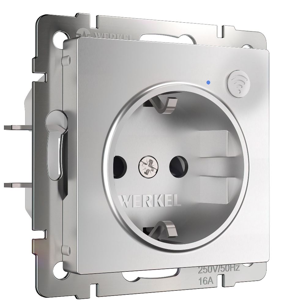 Умная встраиваемая розетка Werkel с Wifi, заземлением и шторками Серебряный W1171606