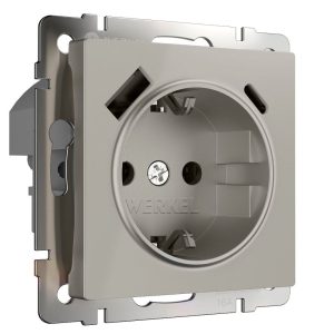 Розетка встраиваемая Werkel с заземлением, шторками и USB тип A+C Дымчатый W1271704