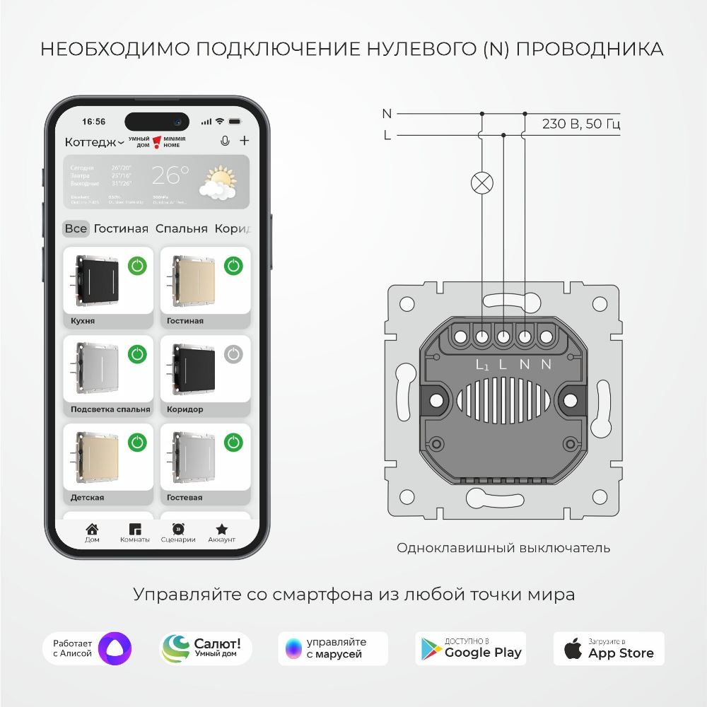 Выключатель одноклавишный встраиваемый сенсорный Werkel с Wifi Белый W4513001 — изображение 4