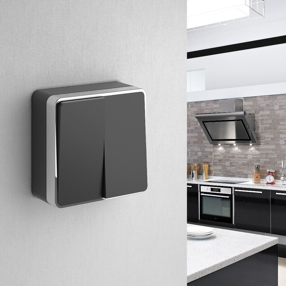 Выключатель двухклавишный накладной Werkel Черный / Хром W5020035 — изображение 2