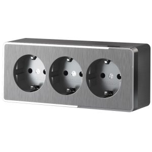 Розетка накладная тройная Werkel Gallant с заземлением и шторками Графит рифленый W5073104