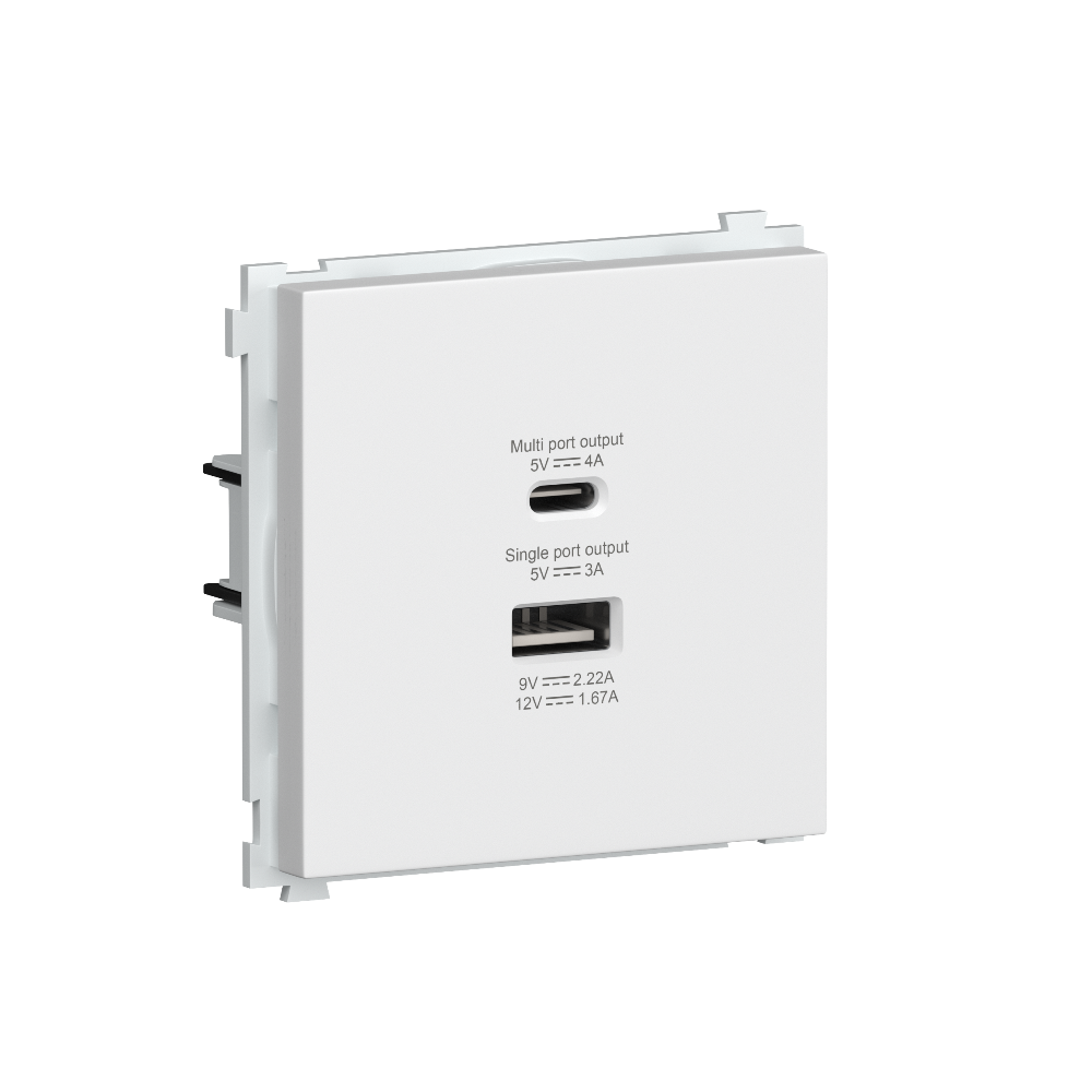 Розетка встраиваемая USB Donel R98 тип A+С быстрая зарядка Белый матовый DA20400-DA27733