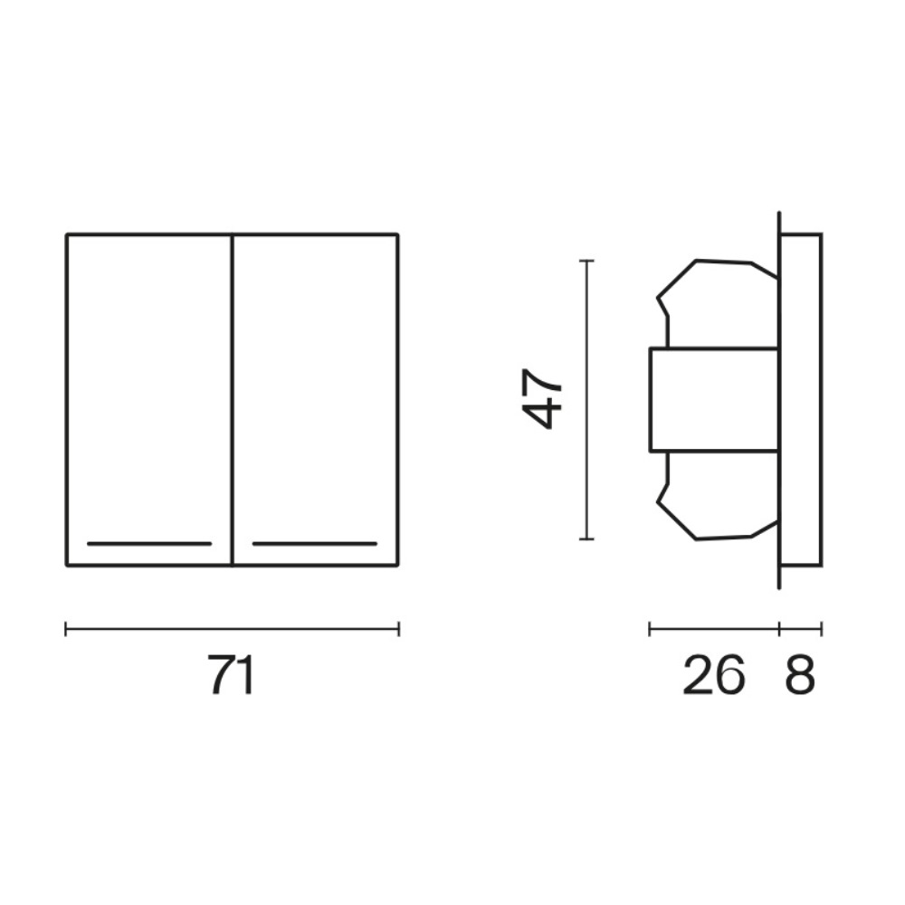 Выключатель двухклавишный встраиваемый проходной Voltum S70 с подсветкой Графит VLS020407 — изображение 5