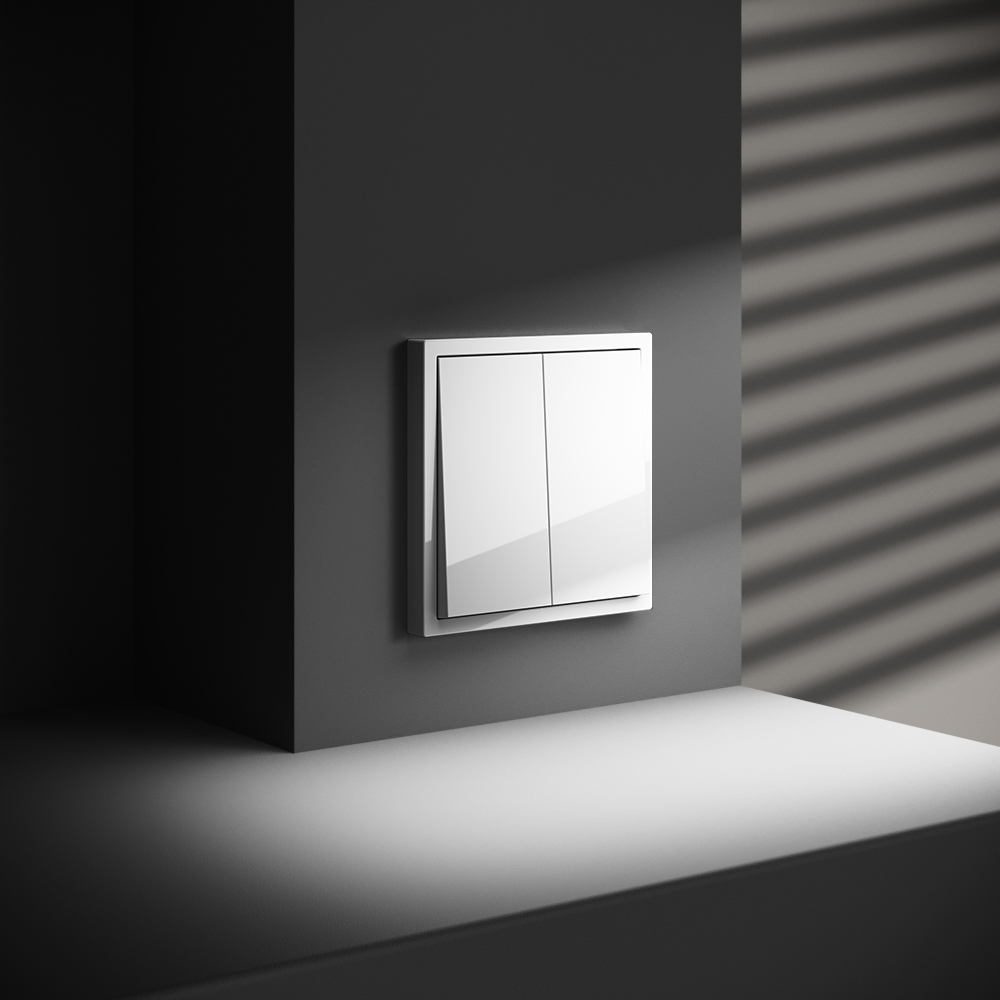 Выключатель двухклавишный встраиваемый с самовозвратом Voltum S70 Белый Глянцевый VLS020601 — изображение 4