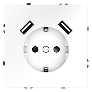 Розетка встраиваемая Voltum S70 с заземлением, шторками и USB A+A Белый матовый VLS040402