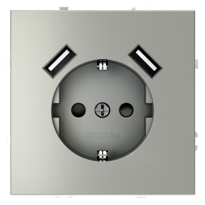 Розетка встраиваемая Voltum S70 с заземлением, шторками и USB A+A Сталь VLS040405