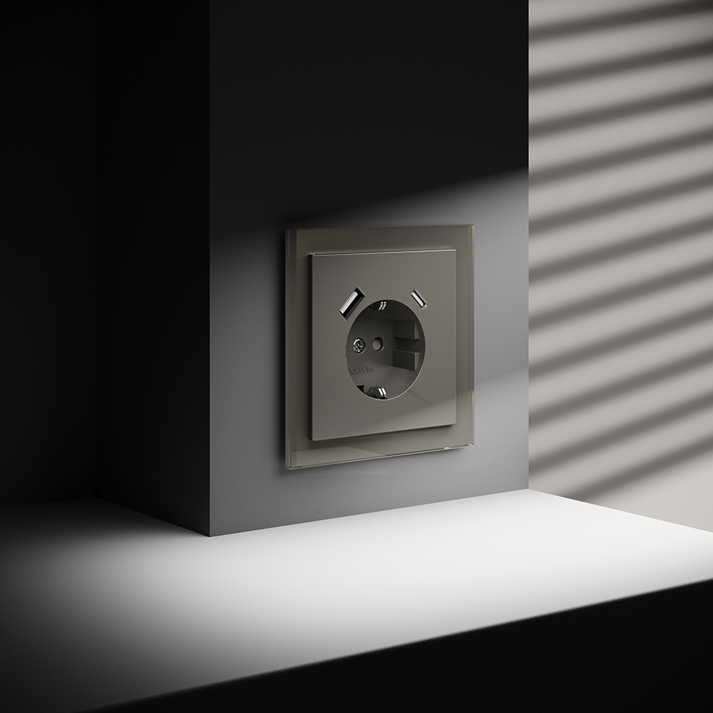 Розетка встраиваемая Voltum S70 с заземлением, шторками и USB A+C Шелк VLS040504 — изображение 4